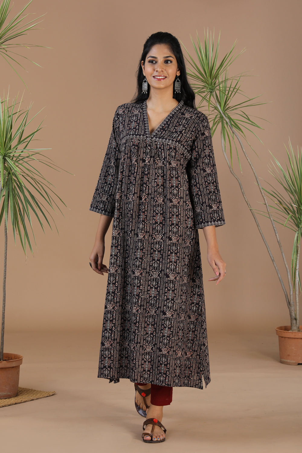 Cotton Ajrakh Dress With Ruffles At The Hem And Coin Detailings – Prasam  Crafts